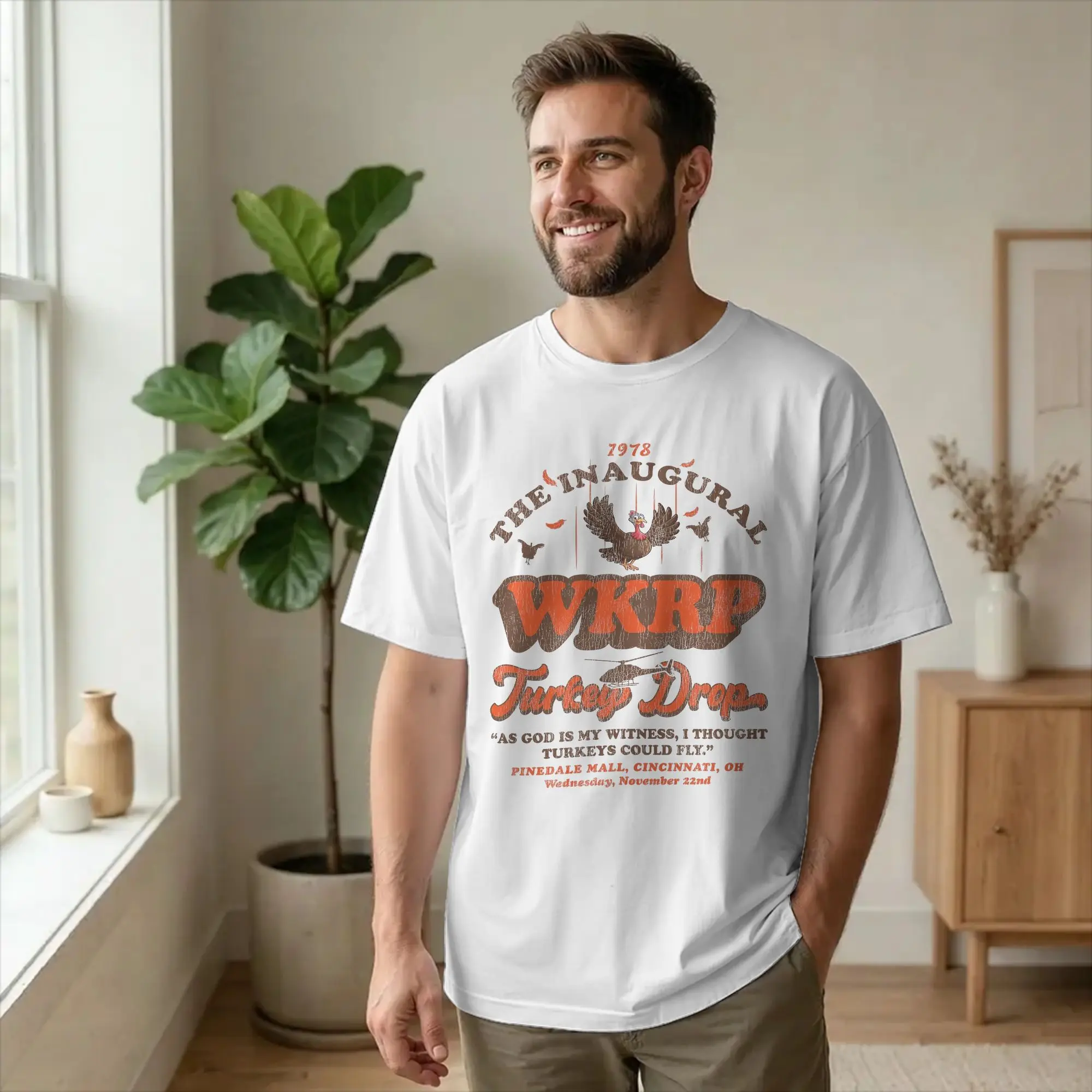 The Inaugural WKRP Turkey Drop 1978 Men T Shirt Thanksgiving Funny Tees Short Sleeve Crewneck T-Shirt 100% Cotton Plus Size Tops