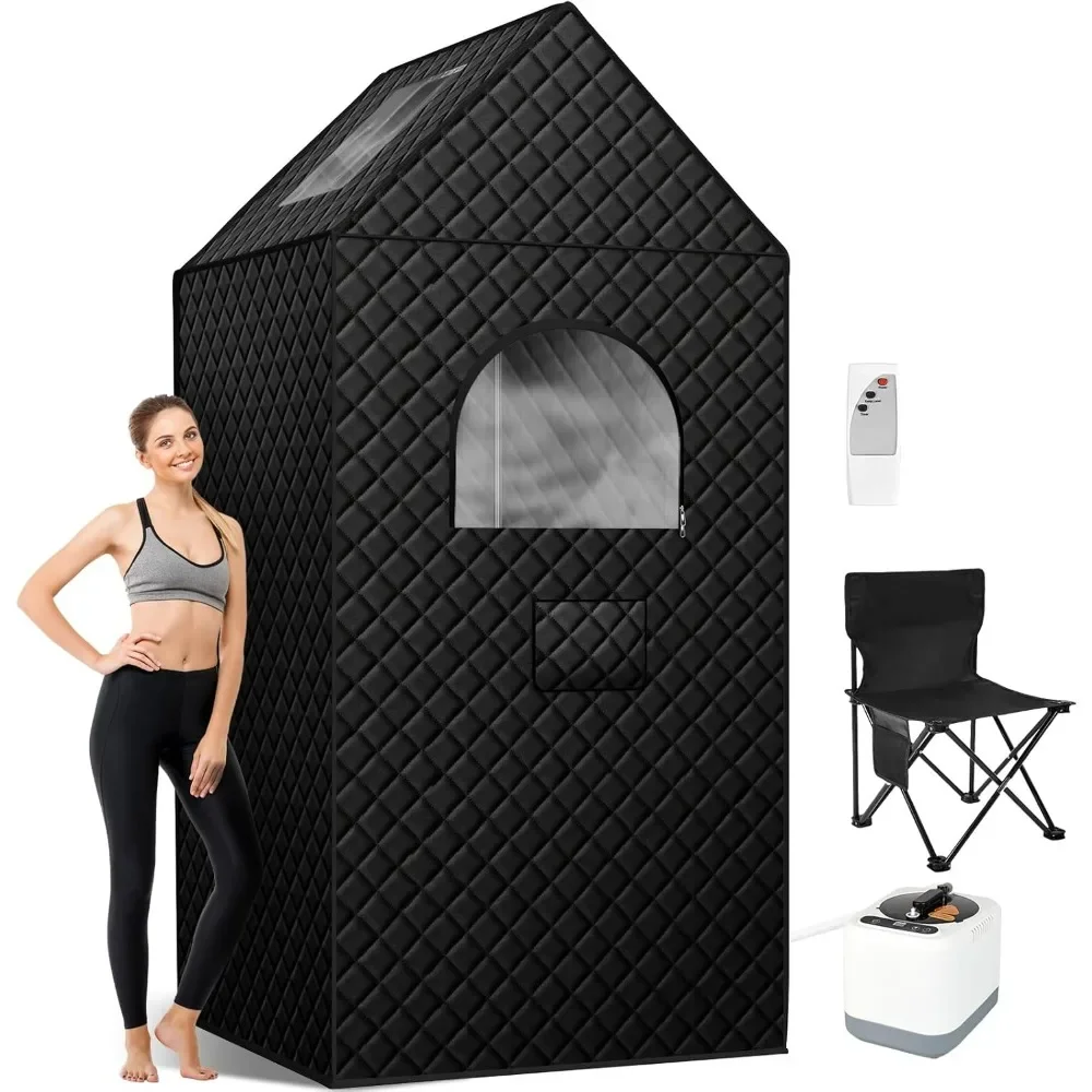 Portable Sauna Box for Spa Full Body, Sauna Room with 110V Steamer, Remote Control, 9 Temperature Levels, Folding Chair, Timer