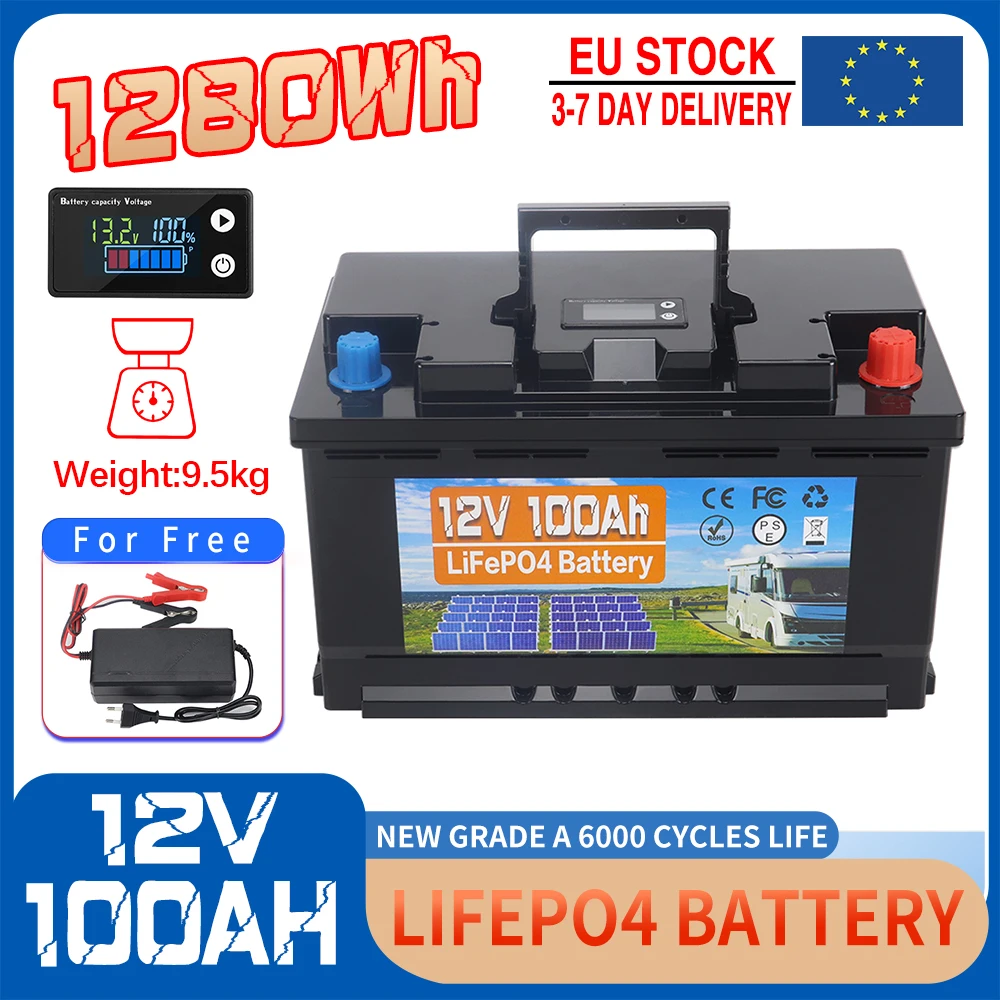 12V 24V 100AH 150AH 200AH 350AH Lifepo4 Batterij met ingebouwde BMS, Graad A Lithium IJzer Fosfaat Batterij voor camper, camping, zonne-energie, boot, golf, belastingvrij