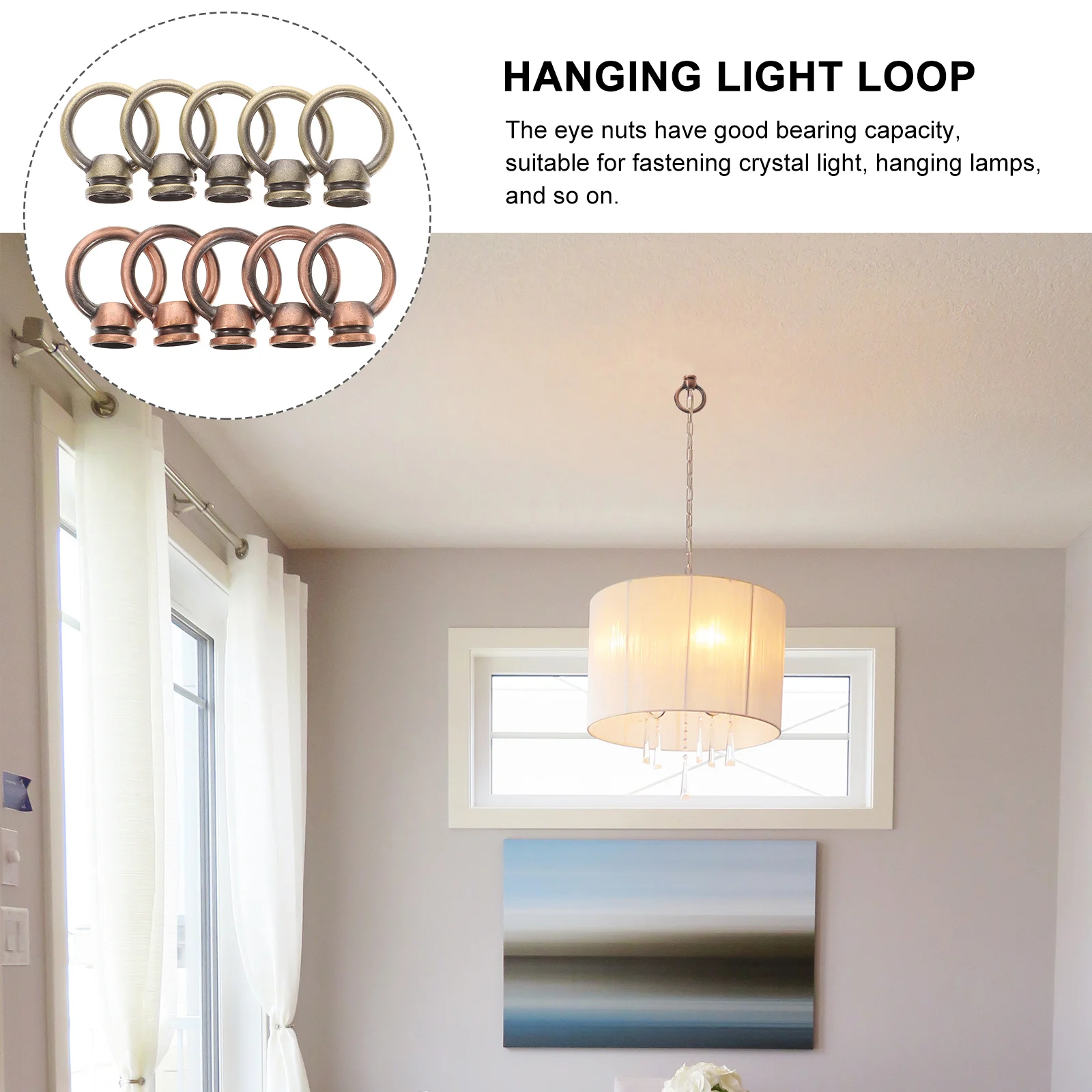 

10pcs Load bearing Hooks for Lamps Heavy Duty Ring Screws Replacement Parts Pendant Light Hanging Loop Fixture Indoors Outdoors