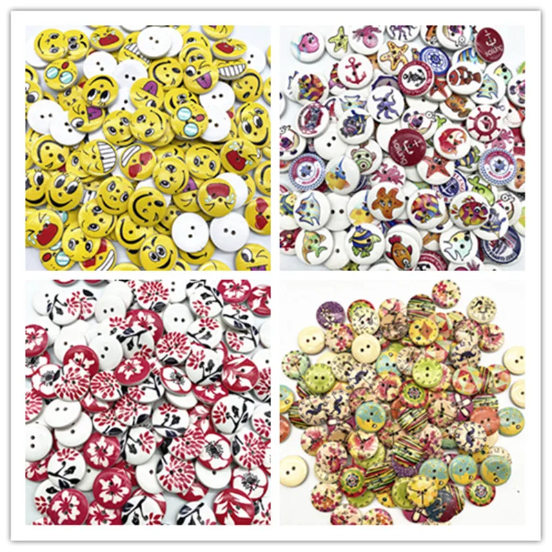 جديد 20 قطعة 20 مللي متر مجموعة متنوعة من أزرار خشبية دائرية الكرتون يبتسم الوجه أزرار للزينة الزفاف الخياطة اكسسوارات #1