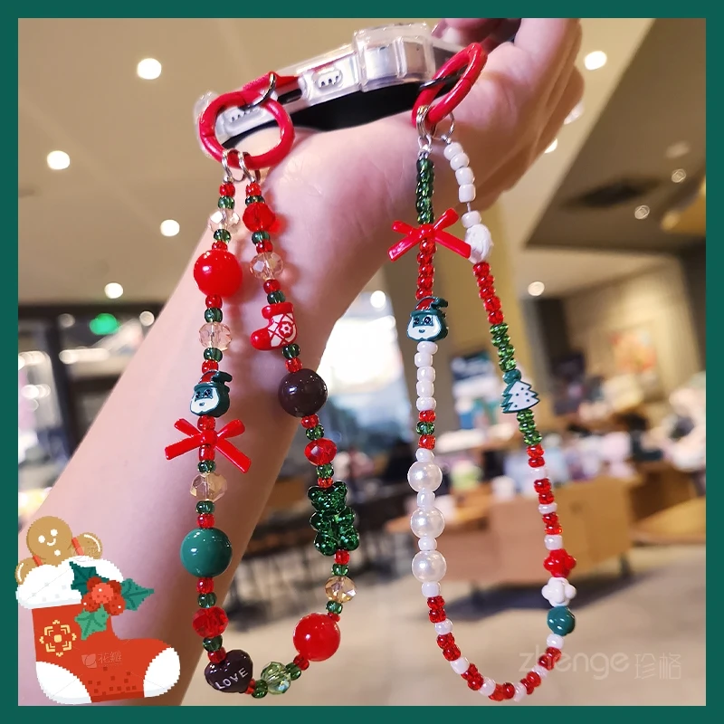 

Рождественский ремешок-цепочка для мобильного телефона, модное женское украшение на запястье, универсальный чехол для мобильного телефона с защитой от потери на открытом воздухе