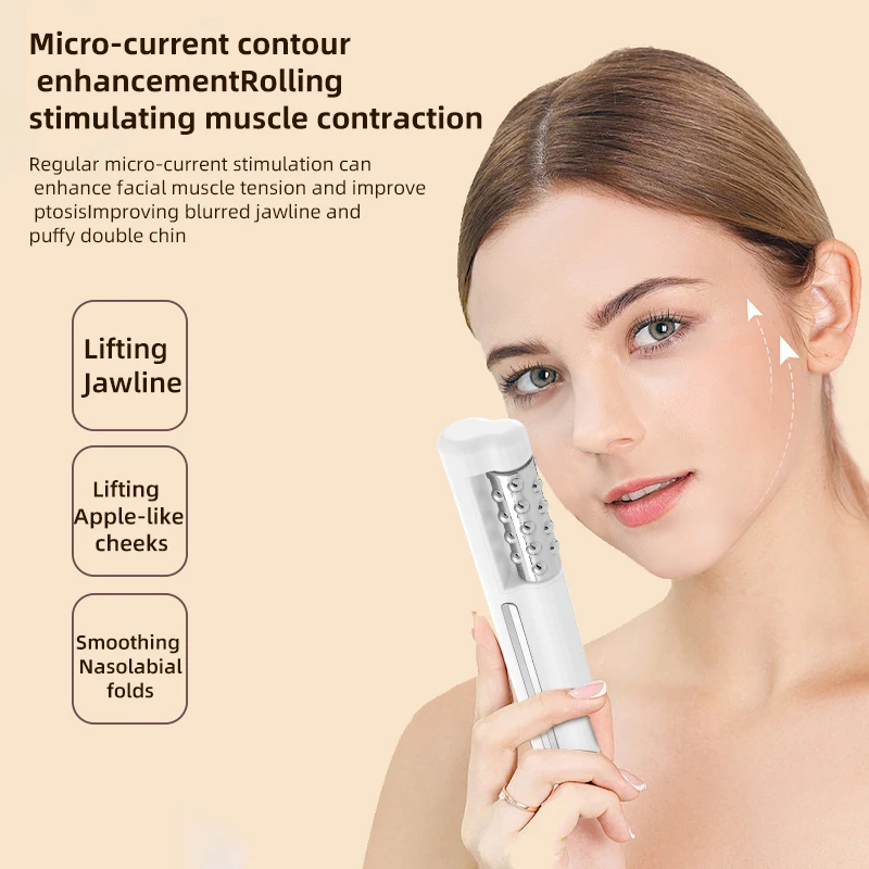 Handheld Microcurrent Rolling Facial Massager Portable EMS Heating Skin Tightening Beauty Device For Face Neck Lifting Homeuse