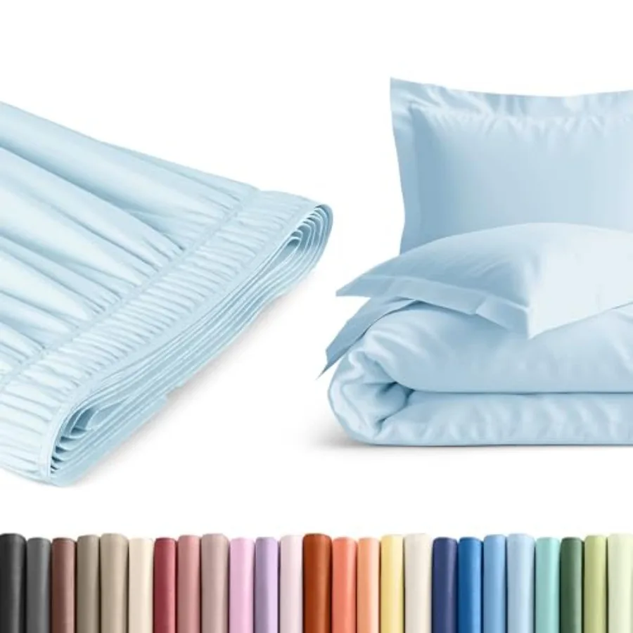 

Комплект: юбка-покрывало для кровати с оборками и пододеяльник - светло-голубой - для двуспальных кроватей с высотой борта 18 дюймов - на эластичной резинке - реклама