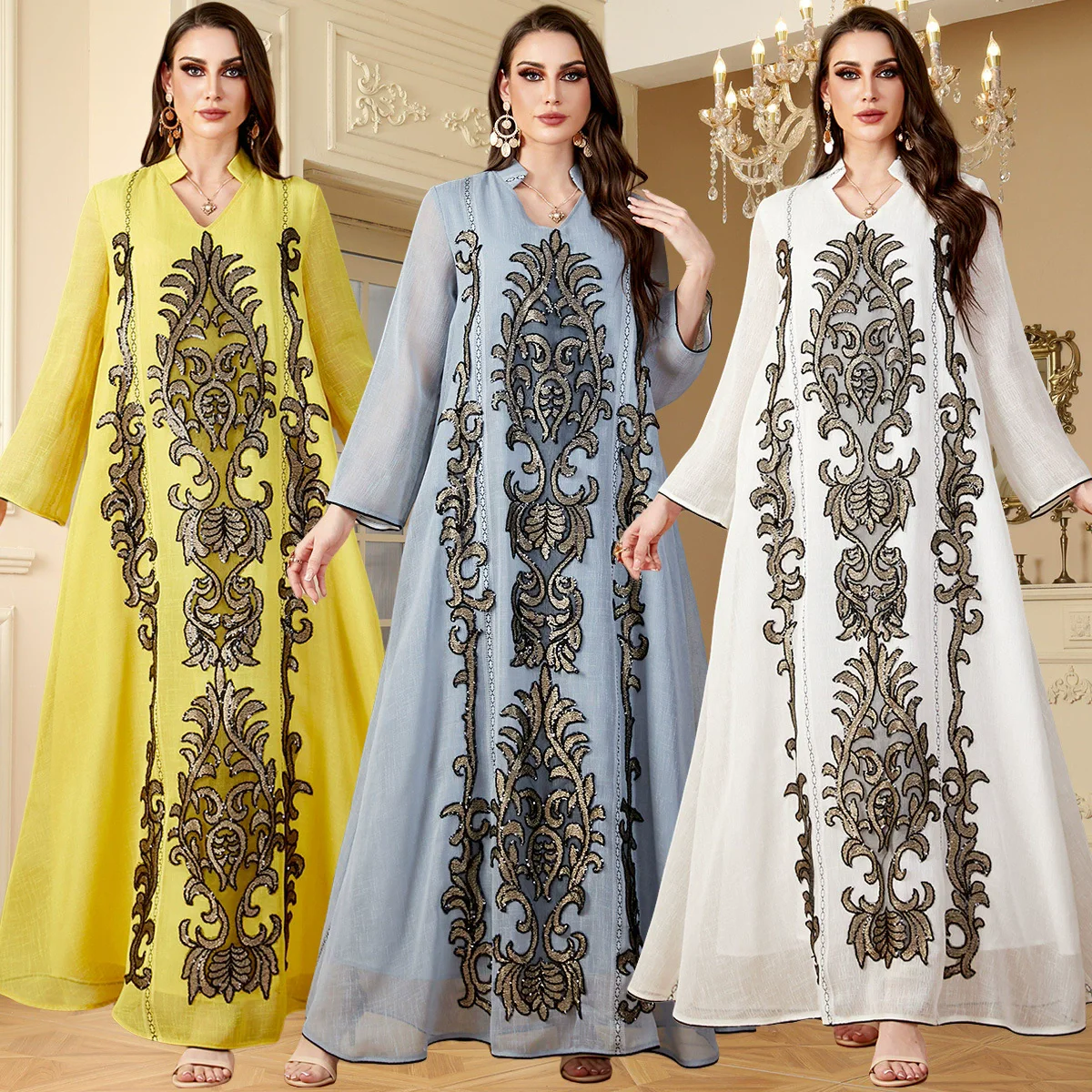 

Embroidered Abayas for Women Muslim Dress Dubai Kaftan Eid Ramadan Islam Gulf Jalabiya Caftan Marocain Femme Robe Turkey Kaftan