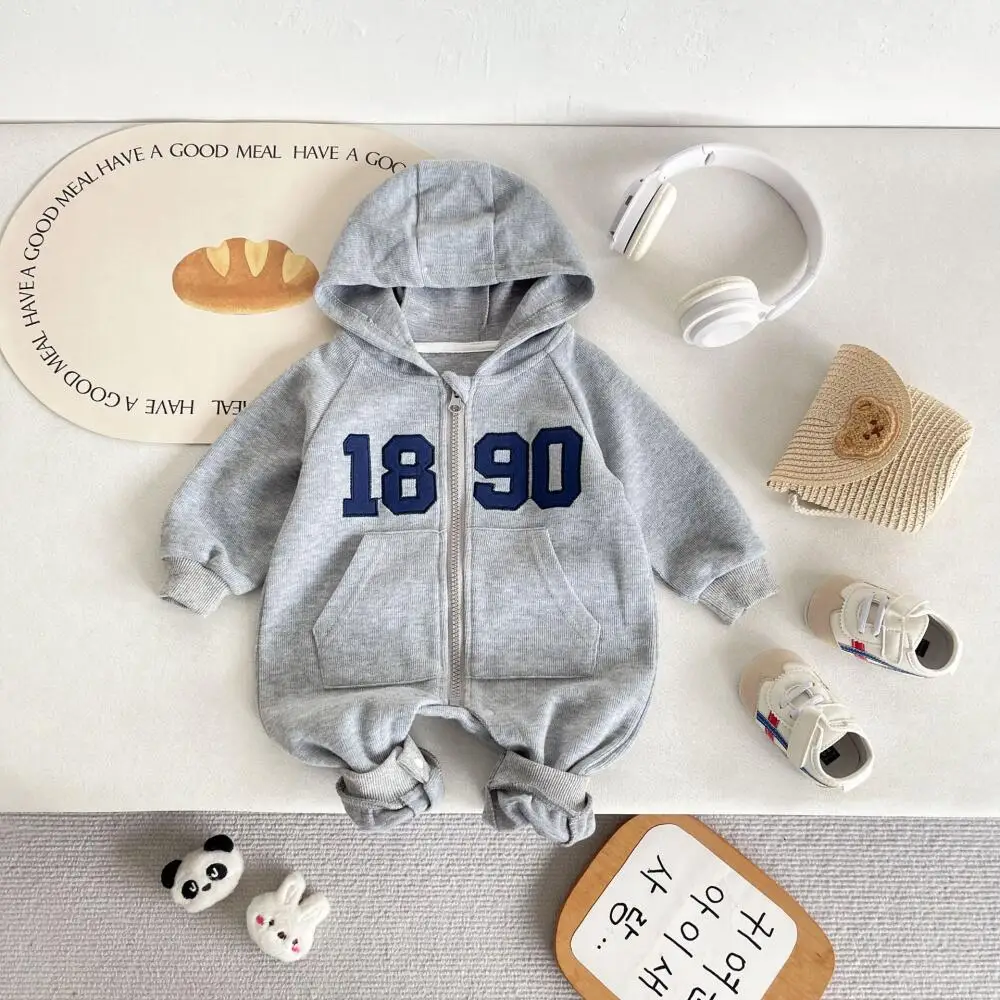 

2025 Winter Baby Romper Boys Thick Fur Lined Jumpsuit Warm Fleece Lining Toddler Outfit Infant Boys Clothes 12-24M