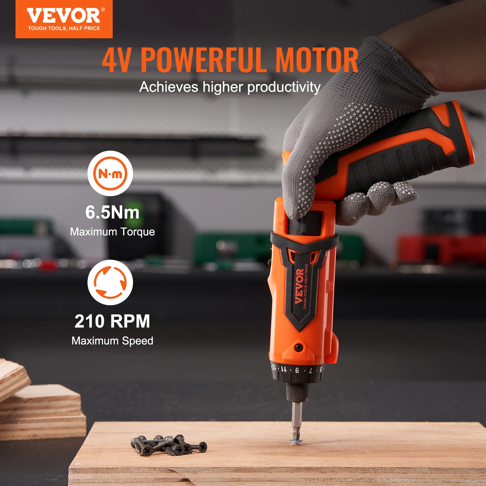 VEVOR Cordless Screwdriver, 4V 6.5Nm Electric Screwdriver Rechargeable Set with 11 Accessory Kit and Charging Cable Home Repair