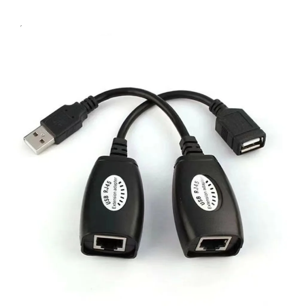 USB to RJ45 RJ 45 LAN Cable Extension Adapter Extender Over Cat5 RJ45 Cat6 Patch Cord Black Networking Accessories 2Pcs