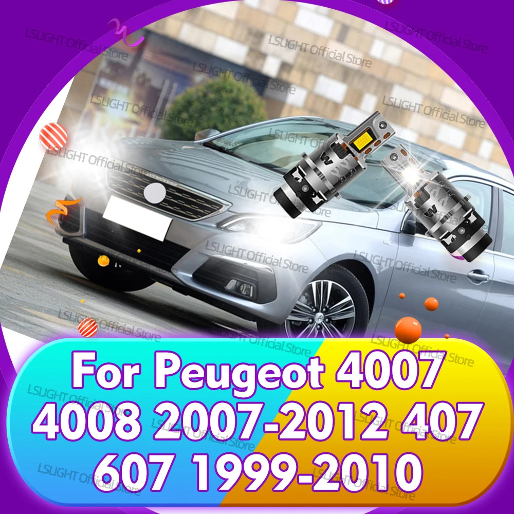 

2x For Peugeot 4007 4008 2007-2012 407 2004-2011 607 1999-2010 Car Front Bulbs 1:1 HID To LED D2S D2R Headlights 12V 6000K Lamps