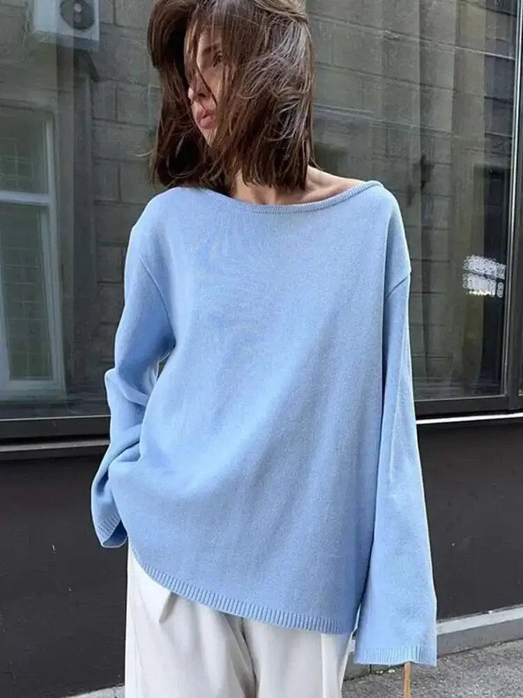 Damski sweter z dzianiny bawełnianej 100%, jesienny, bez pleców, luźny, modny, zimowy, casualowy, do noszenia na co dzień.