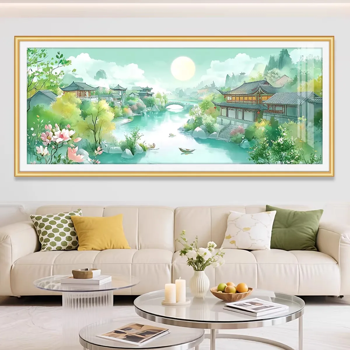 Spring beautiful scenery 11CT DIY Chinese Kits Embroidery Pattern Printed Stampe Cross Stitch Cotton-thread Landscape 57 Colors