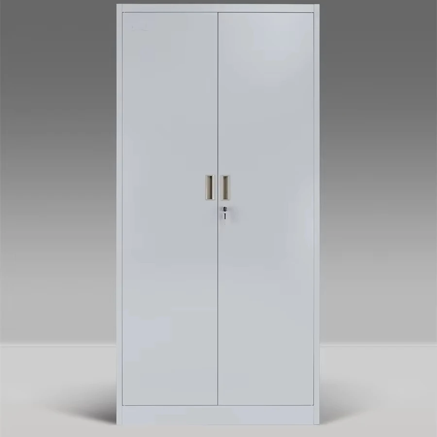 Steel Garage Storage Filing Cabinet In Light Grey With 4 Shelves 2 Doors Key Lock Traditional Design For Home Office & Gym