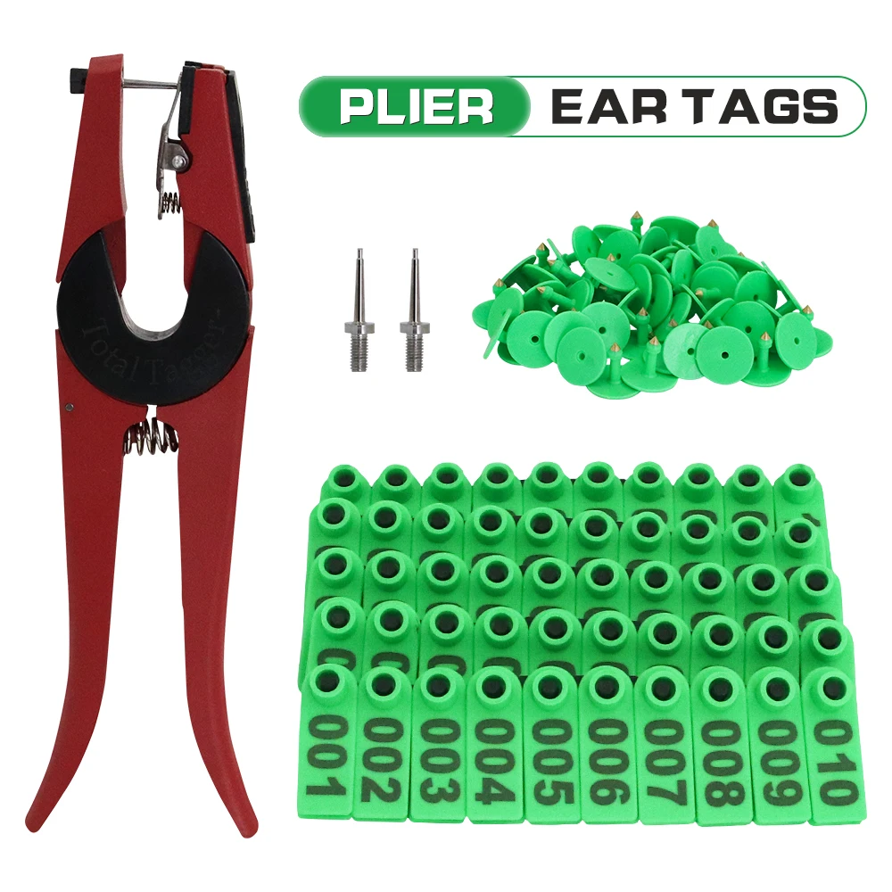 100PCS Sheep Ear Tag Pliers 001-100 Plastic Livestock Ear Tag or Pliers for Goats, Dogs Rabbits Pigs Identification Tags（Green）