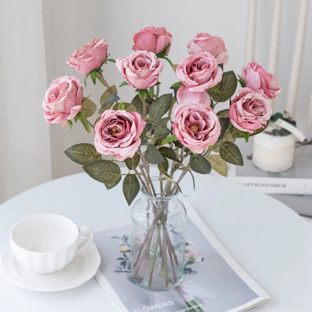 Artificial flowers silk rose home vase hot selling decoration outdoor garden Valentine's Day wedding bride DIY photography props