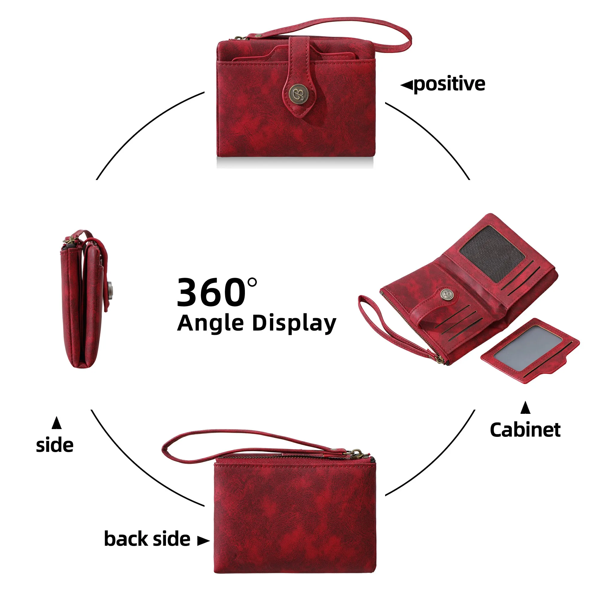 1 Stück - Baellerry Damen Vintage PU-Leder Kurzbörse mit 80% Rabatt, mit Handgelenkschlaufe, 8 Kartenfächern + Ausweisfenster + abnehmbarem Kartenhalter, praktisches Geburtstagsgeschenk für Frauen. – Detail 4