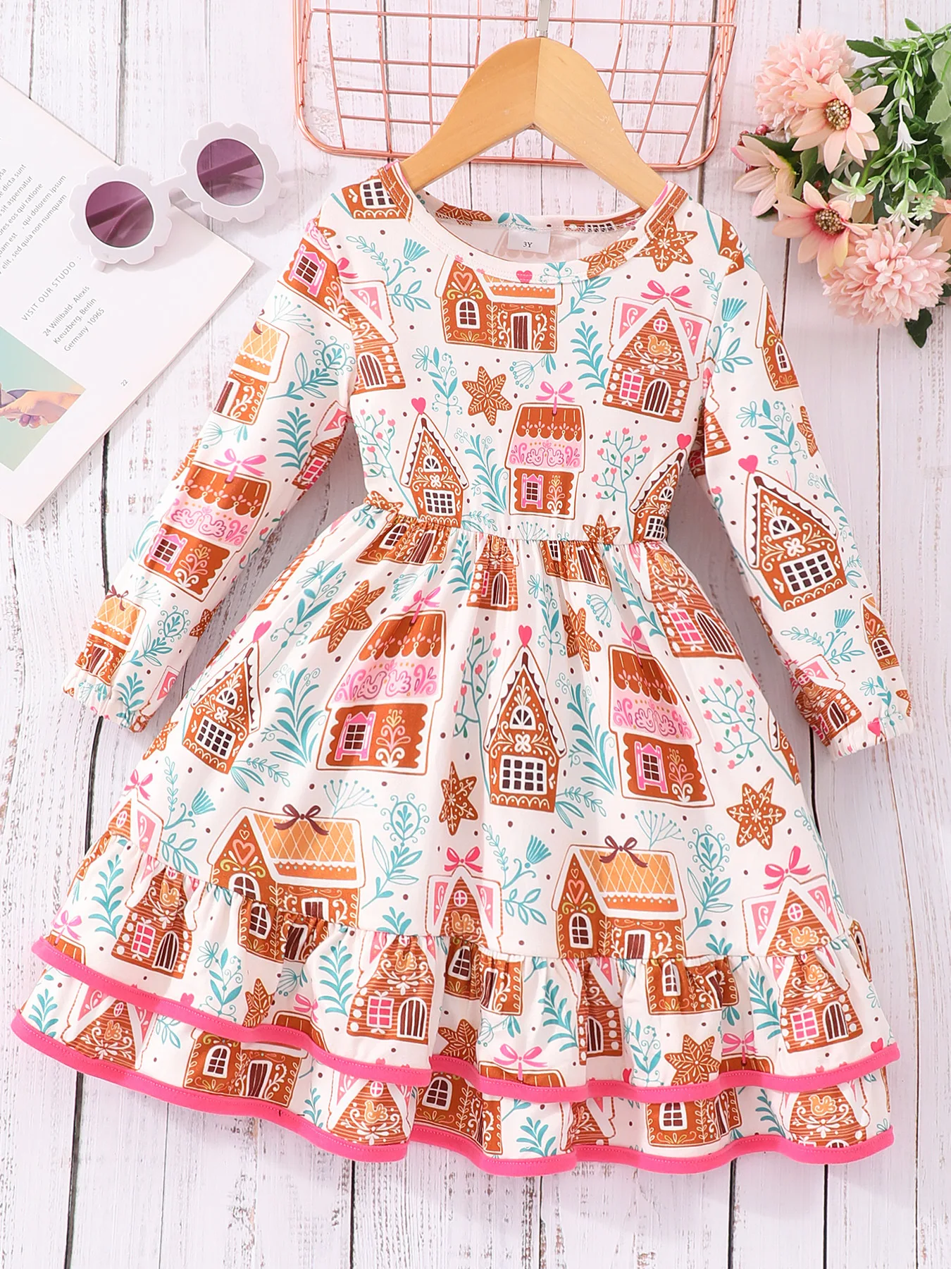 Girls\' Long-sleeved Printed Dress Spring Fall Children\'s Popular Floral Everyday Wear Casual Princess Dress For 3-7 Years Old