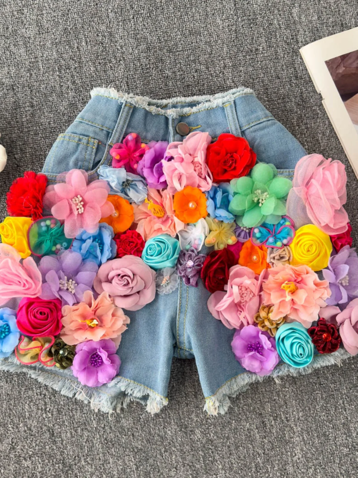 Women'S Wide Leg Jeans Shorts 3D Floral Female Shorts Jorts Sexy Streetwear Denim Shorts Y2K Vetement Femme Pantalones Cortos