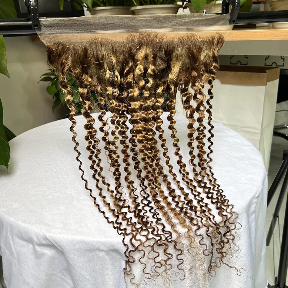 

P4/27 Color 13x4 Transparent Lace Frontal Highlight Deep Wave 100% Human Hair Preplucked Hairline Bleached Knots Frontal