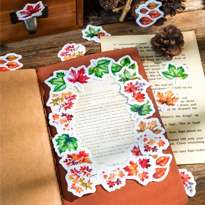 45pcs Autumn Leaf Stickers Self Adhesive Aesthetic Decorative Stickers Handmade DIY Collage Stationery Gift Stickers