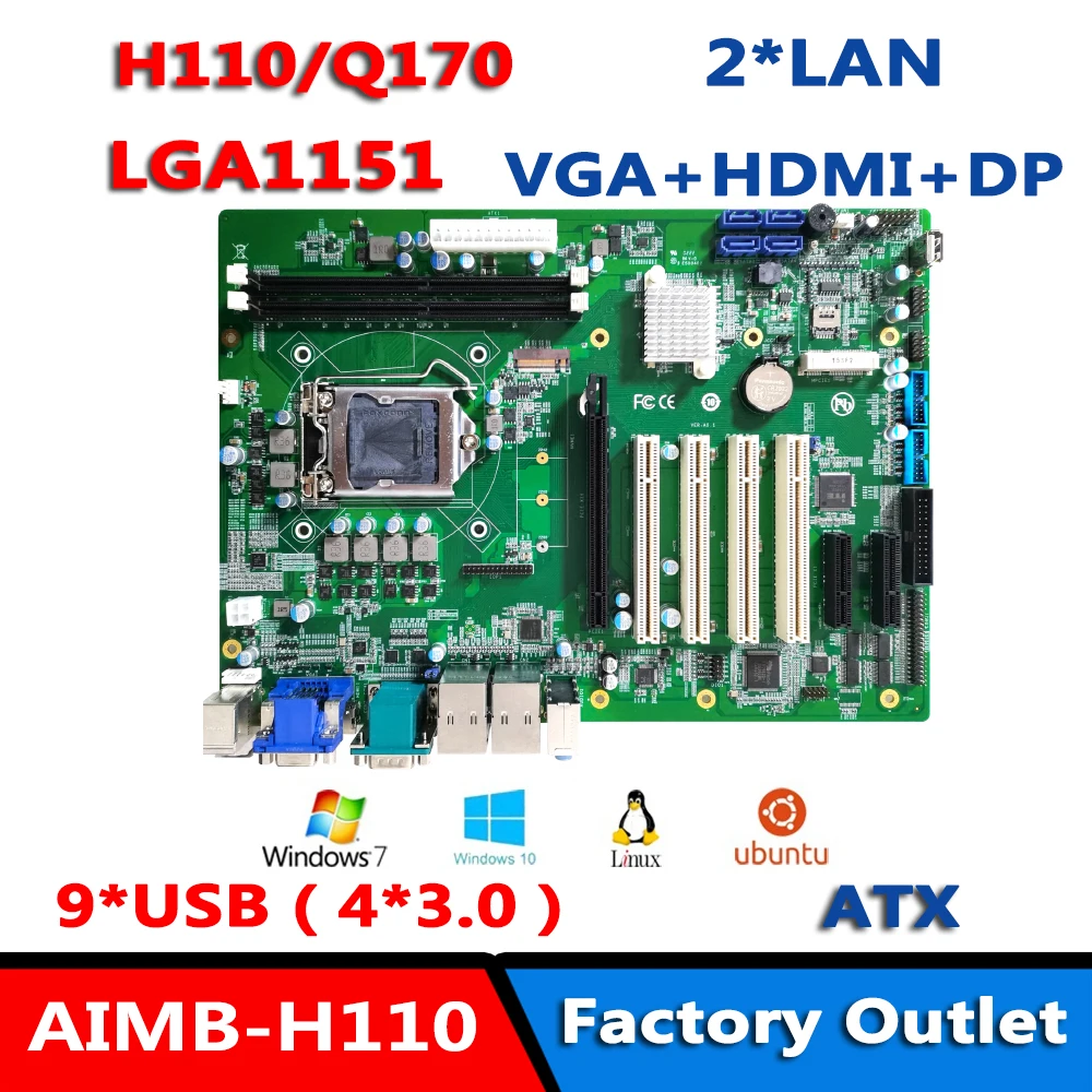 intel H110/Q170 6/7/8/9th i7-6700/i7-7700/i7-8700/i7-9700 ATX Motherboard VGA/HDMI/DP/6*COM/9*USB/EDP Mainboard