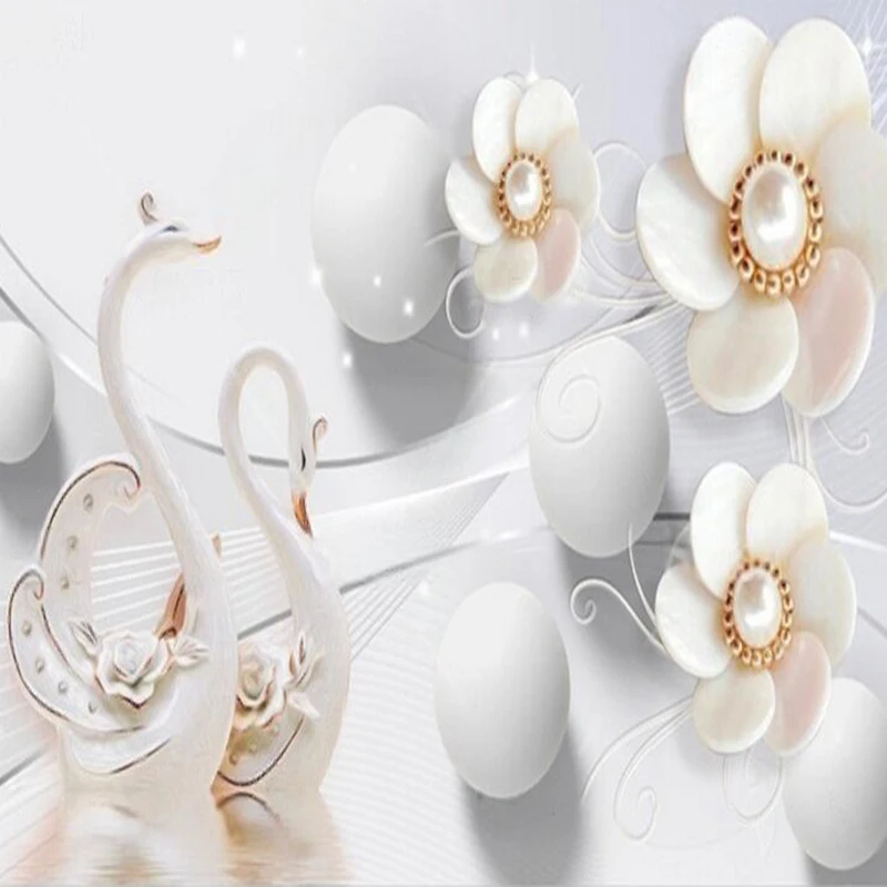 Swan Romantic pearl jewelry TV Luxury home decoration bedroom mural background wall