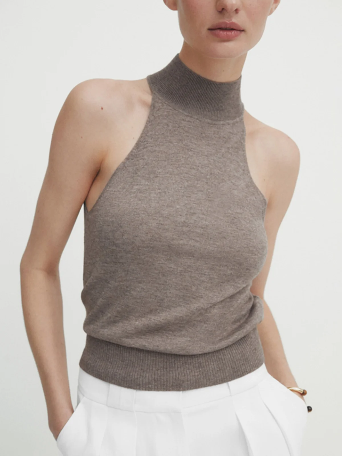 

mat Cold Tone High-End Feeling Women's Knitted Svel High Collar Ne Hanging Top Wool Fabric Color Commute...