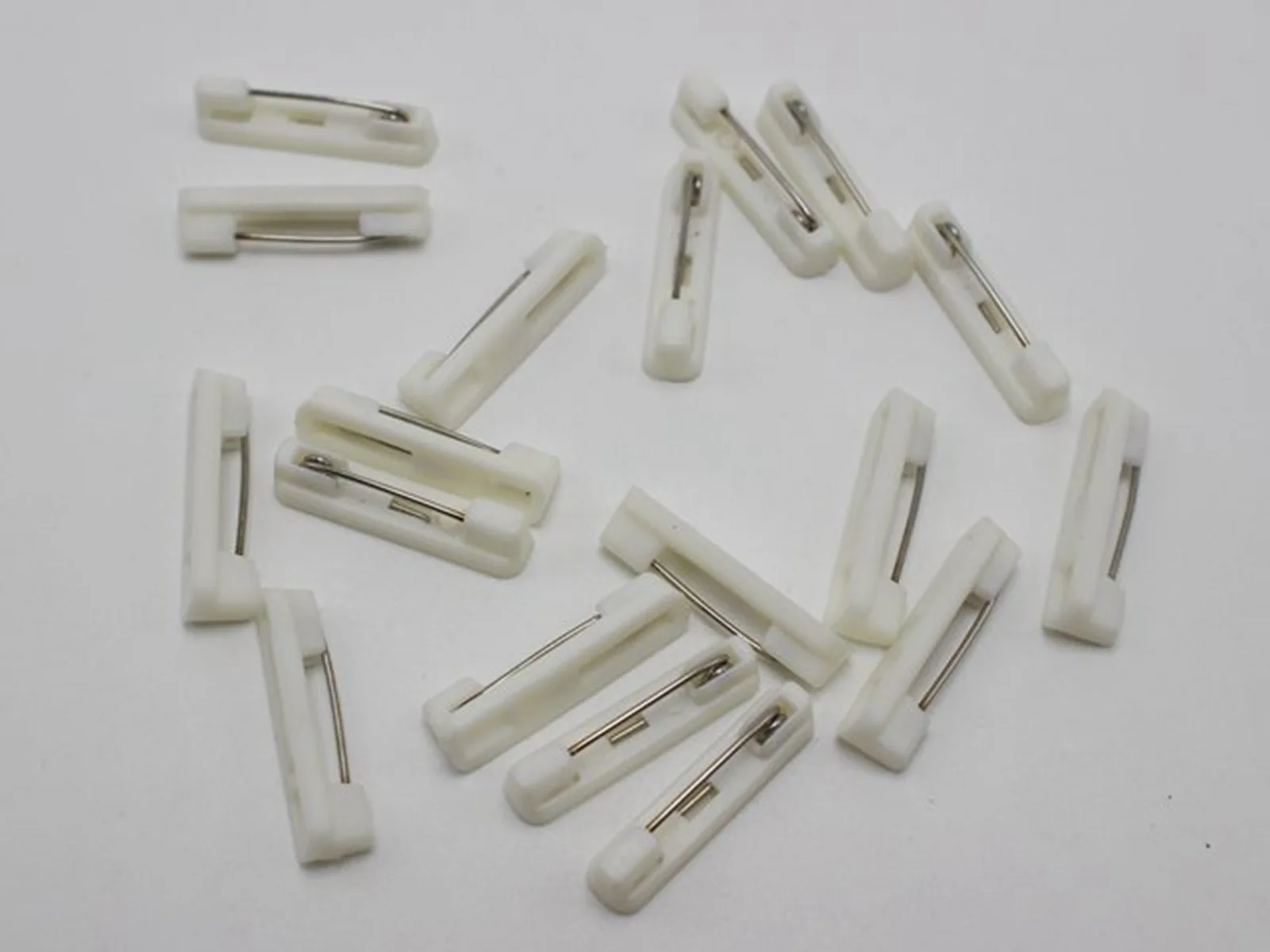 50 White Plastic Pin Back Brooch Finding 22mm Safty Catch