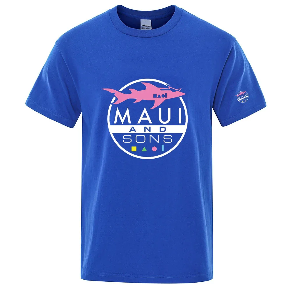 Футболка с логотипом Maui And Sons Shark, мужская модная футболка в стиле хип-хоп, повседневная хлопковая мягкая одежда с круглым вырезом и короткими рукавами, топ