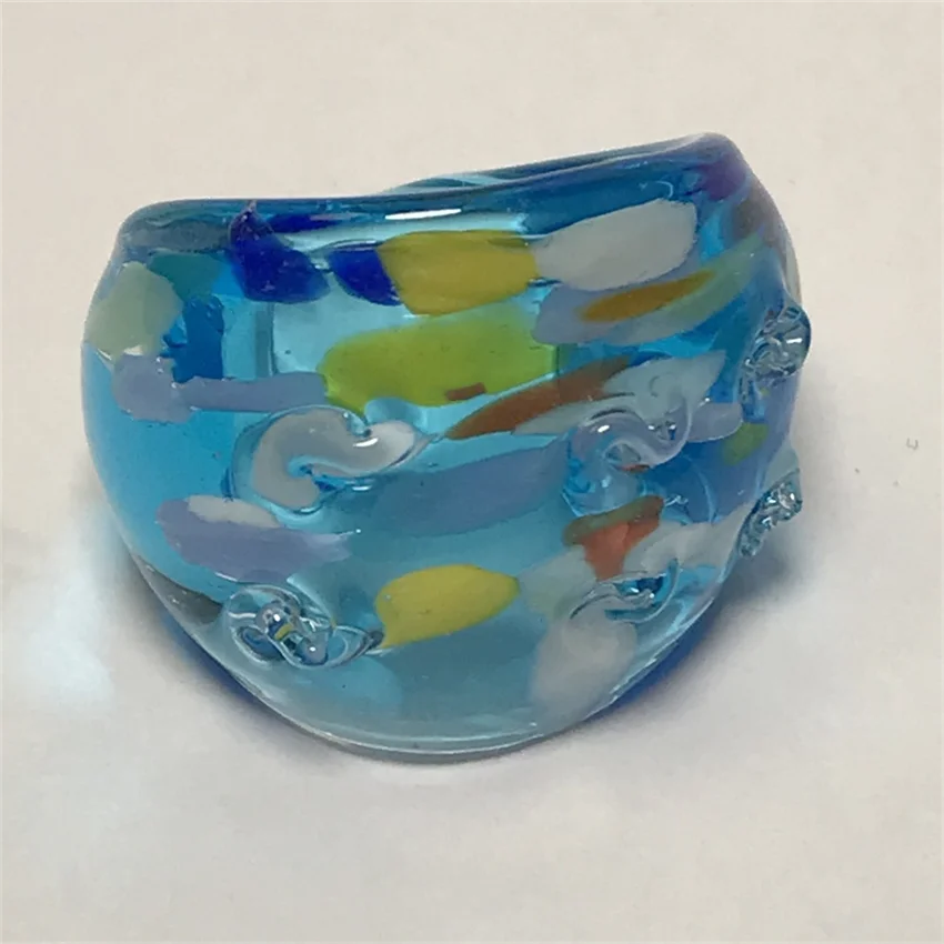 New Handmade Vintage For Women Men Murano Glass Transparent Glaze Colorful Dots Finger Rings Fashion Jewelry