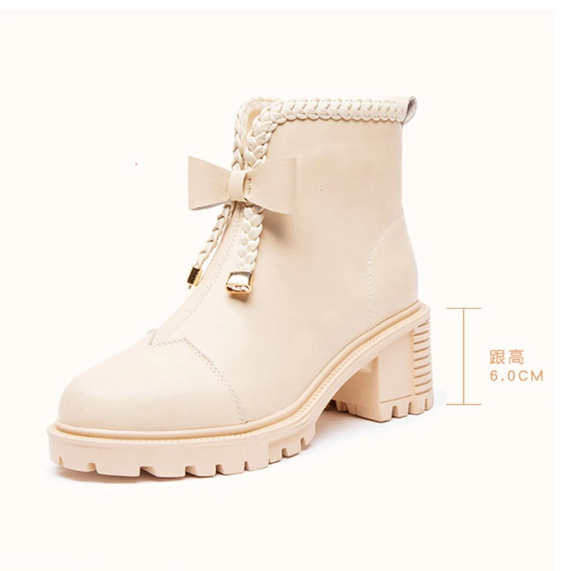 Ankle Boots Women Simple Bow High Heel Beige Modern Boots 2022 Spring Autumn Designer Ladies Luxury Single Boots Botas de mujer