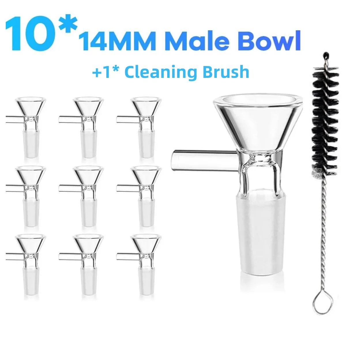 Set of 10Pcs 14MM Clear Glass Funnel Kitchen Supplies Accessories With Cleaning Brush Bowl Rack