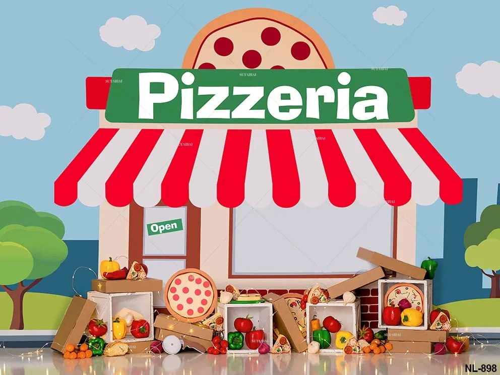 Delicious Pizza Party Backdrop Party Banner Pizzeria Shop Food Vegetables Chef Baby Shower Photography Background Photo Studio