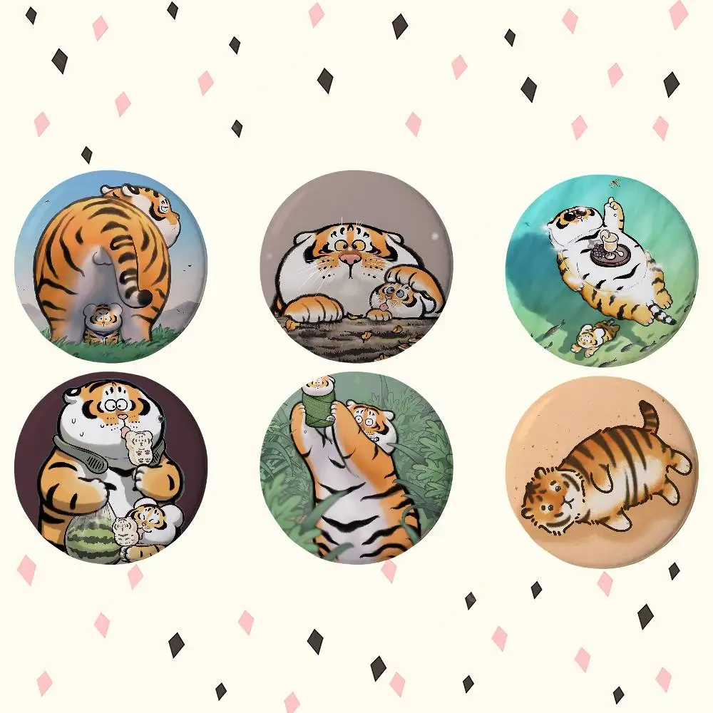 Cute Little Fat Tiger Premium Tinplate Round Lapel Pins: Cute Badge Brooches For Shoulder Bag Accessories, Souvenir Gifts view 2