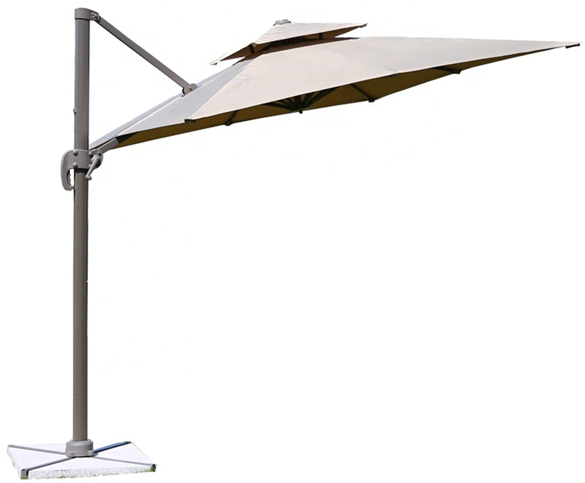 Heavy Duty Aluminium Garden Parasol Pearl White Solar Light Rectangle Cantilever Roman Patio Umbrella Leisure Outdoor Furniture