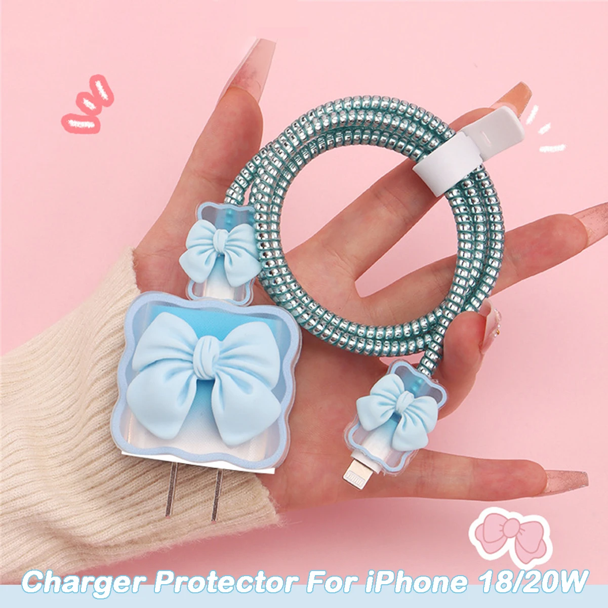 Blue Butterfly Cable Charger Protection Cover For Apple 18/20W Charger Protector Case Organizer Kit Data Line Spiral Winder