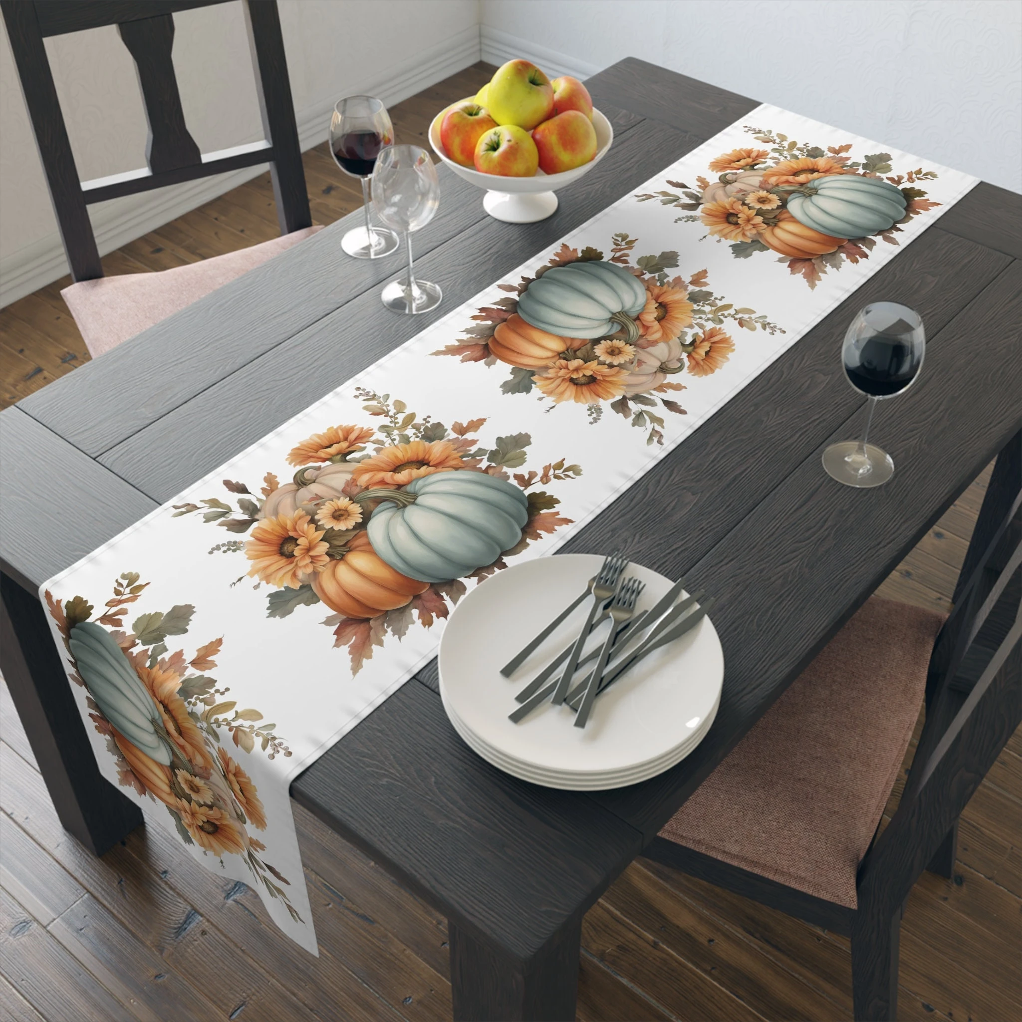 Pumpkin Sunflower Table Runner, Rustic Fall Harvest Table Decor