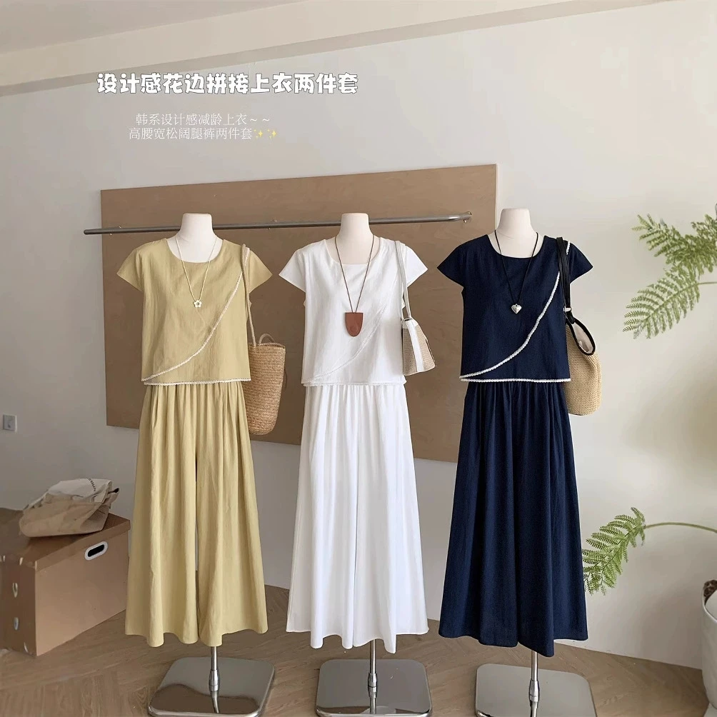 

2025 Summer Pure Desire Fashion Set Women's Design Irregular Short sleeved Top+A-line Skirt Pants Two piece Set