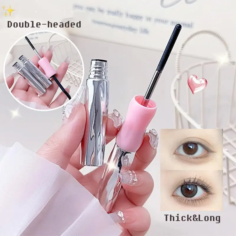 Double In-one มาสคาร่าผ้าไหมมาสคาร่ามาสคาร่ากันน้ําสําหรับขนตาสีดําหนายาวขนตาเครื่องสําอาง