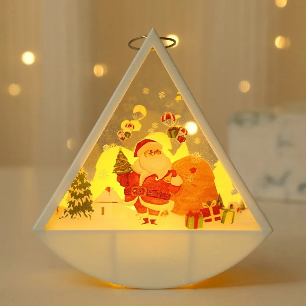 Warm Light LED Christmas Lamp Electronic Small Night Light Tabletop Plastic Triangular Lantern Party