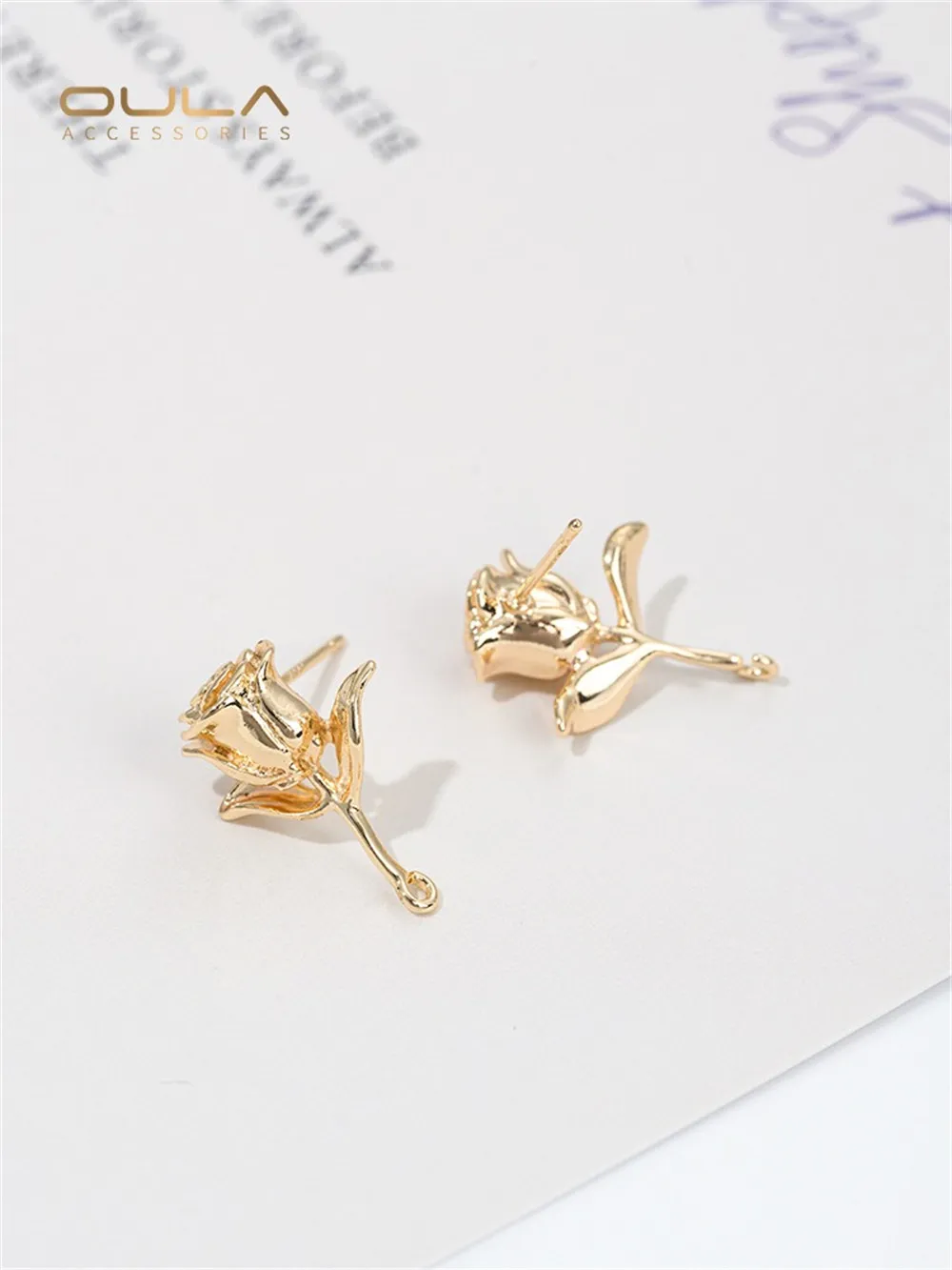 Boucles d'oreilles plaquées or 14 carats, Branches suspendues, feuilles, fleurs roses, accessoires de boucles d'oreilles artisanaux, compagnon