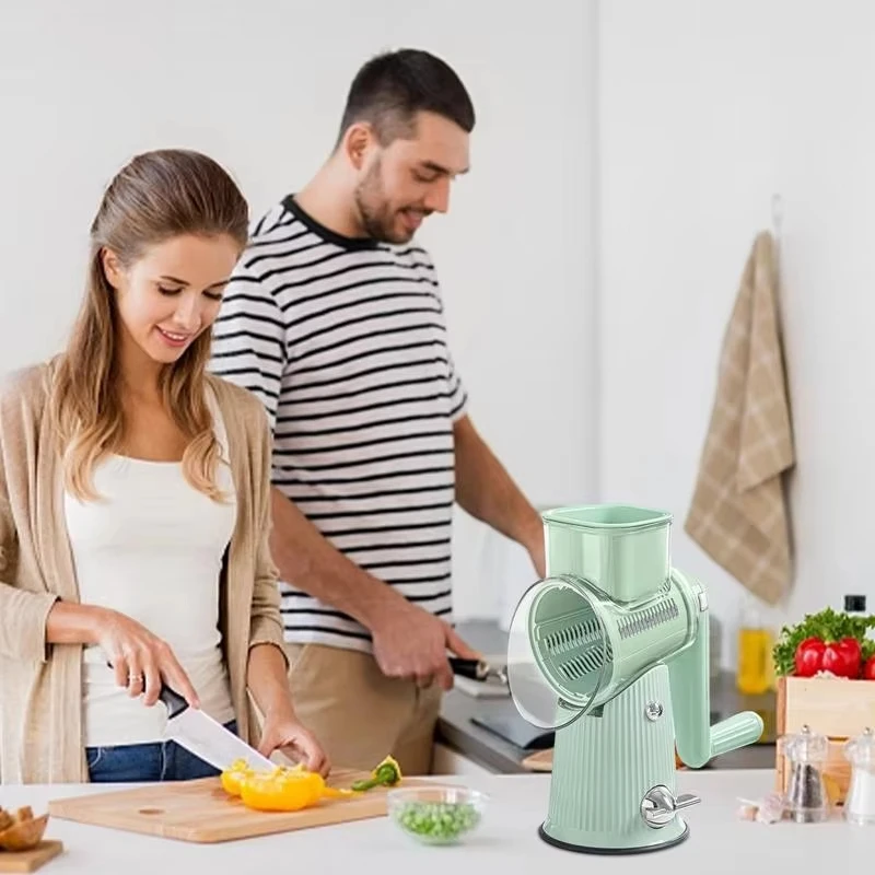 Rotary Cheese Grater with Handle Food Shredder & Strong Suction Base,Round Mandoline Slicer Vegetable Grater Rotary for Kitchen