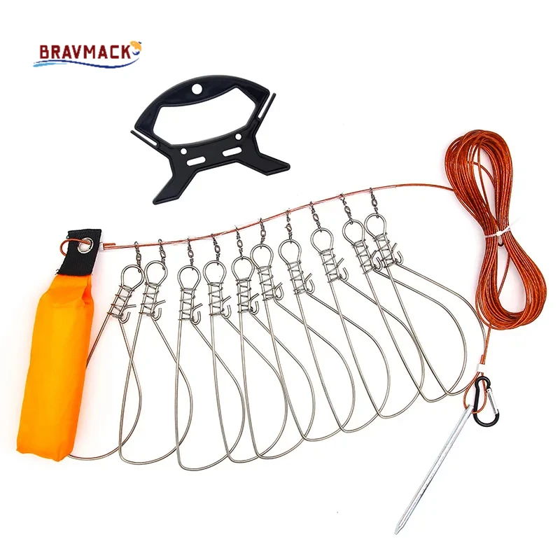 5M Fishing Lock Fish Buckle Tools Fishing Lock Buckle with Reel Stainless Steel Lanyard Fish Lock Belt Fishing Tackle Stringer