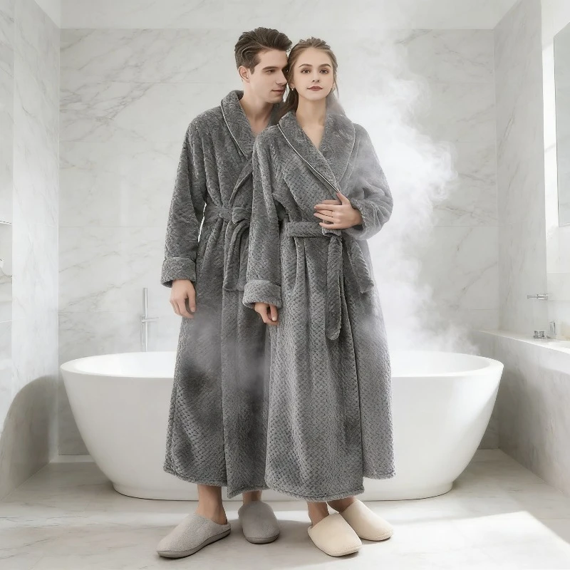 

Новый комфортный повседневный комплект пижам для пар 2026 года: унисекс, удлиненный белый халат, толстая домашняя одежда для отдыха, уютный предмет первой необходимости для дома и ухода за собой