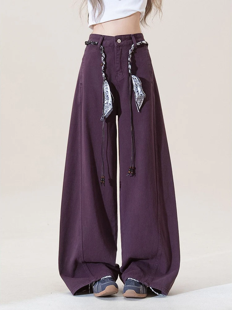 

Harajuku 90s Vintage Denim Trousers 2025 Autumn Women Purple Y2k Baggy Jeans 2000s Style Oversize Wide Leg Jeans Pants