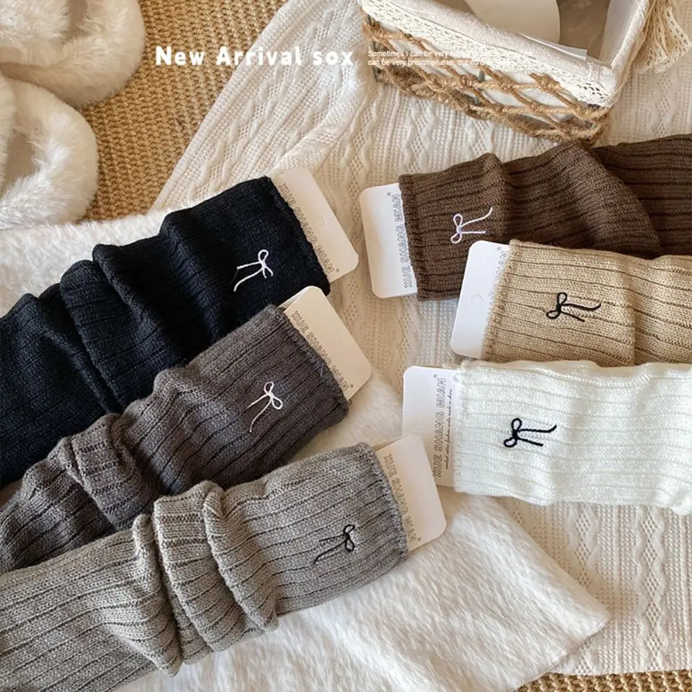 NIEUWE Acryl meisje Sok Cover Breien Borduren Boog Gebreide Been Cover JK Harajuku kinderen Beenwarmers