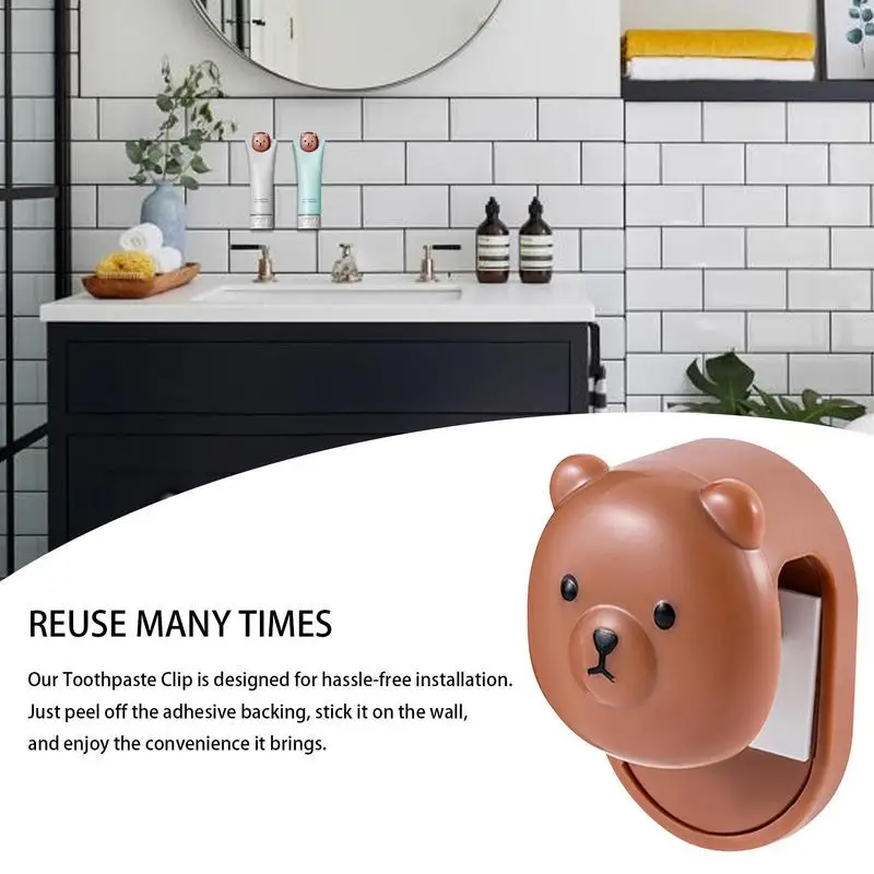 Toothpaste Tube Clip No Drilling Facial Wash Clip For Wall Cartoon Bear Design Facial Wash Tube Clamp For Toothpaste Skincare