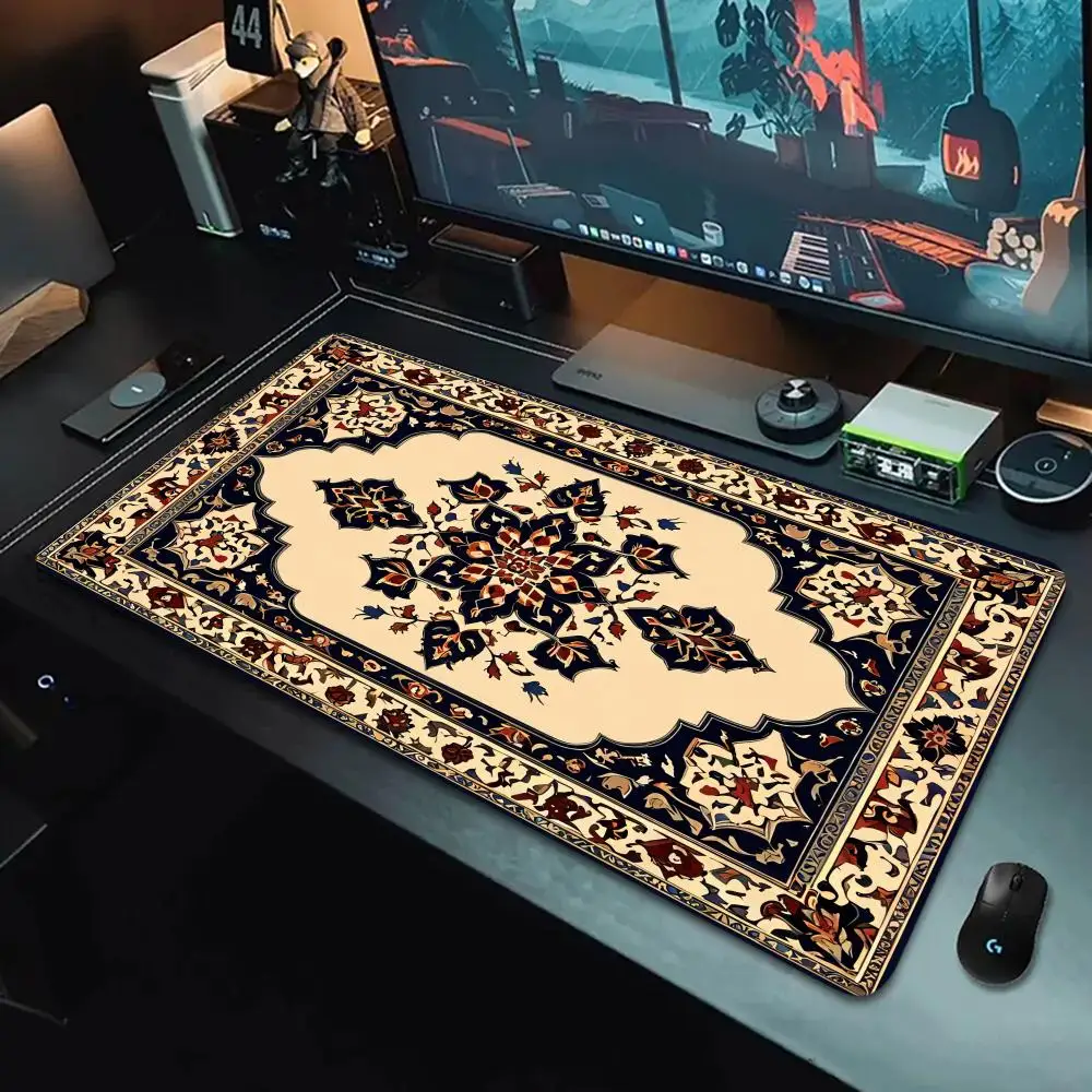 

Retro Persian rug Mouse Pad XXL Computer Laptop MousePads Office Large Gaming Mousepad Rubber Bottom Non-Slip Desk Mat 900X400