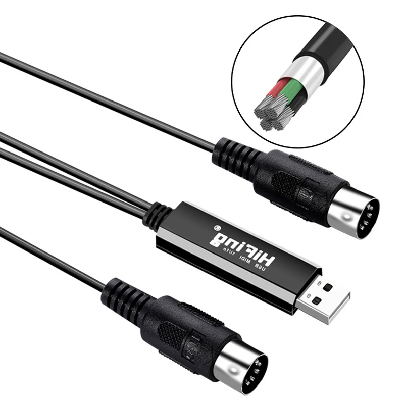 HiFing USB IN-OUT MIDI Interface Converter/อะแดปเตอร์ 5-PIN DIN MIDI Cable สําหรับ PC/ แล็ปท็อป/Mac