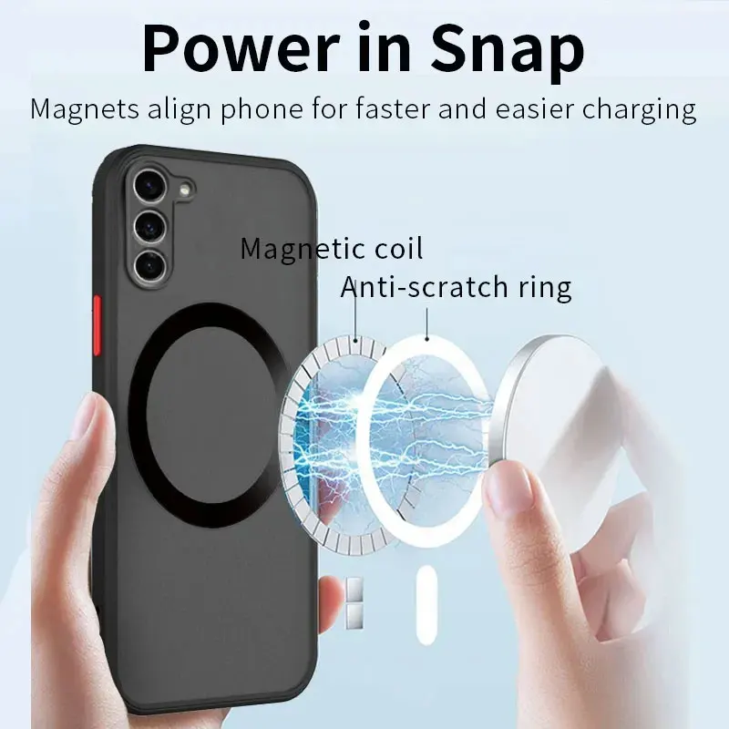 Matte Magnetic Case for Samsung Galaxy S24 Ultra S23 S21 S20 Fe S22 Note 20 10 Plus Shockproof Silicone Half-Transparent Cover