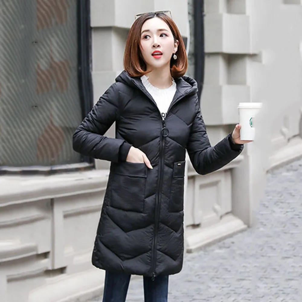 New Products Slim Waist Slim Joker Temperament Long Cotton-Padded Women Hooded Warm Simple Casual Fashion Coat Female Tide.